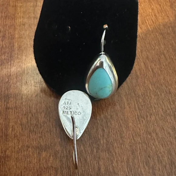 Silver and Turquoise Drop Earrings - Picture 3 of 3